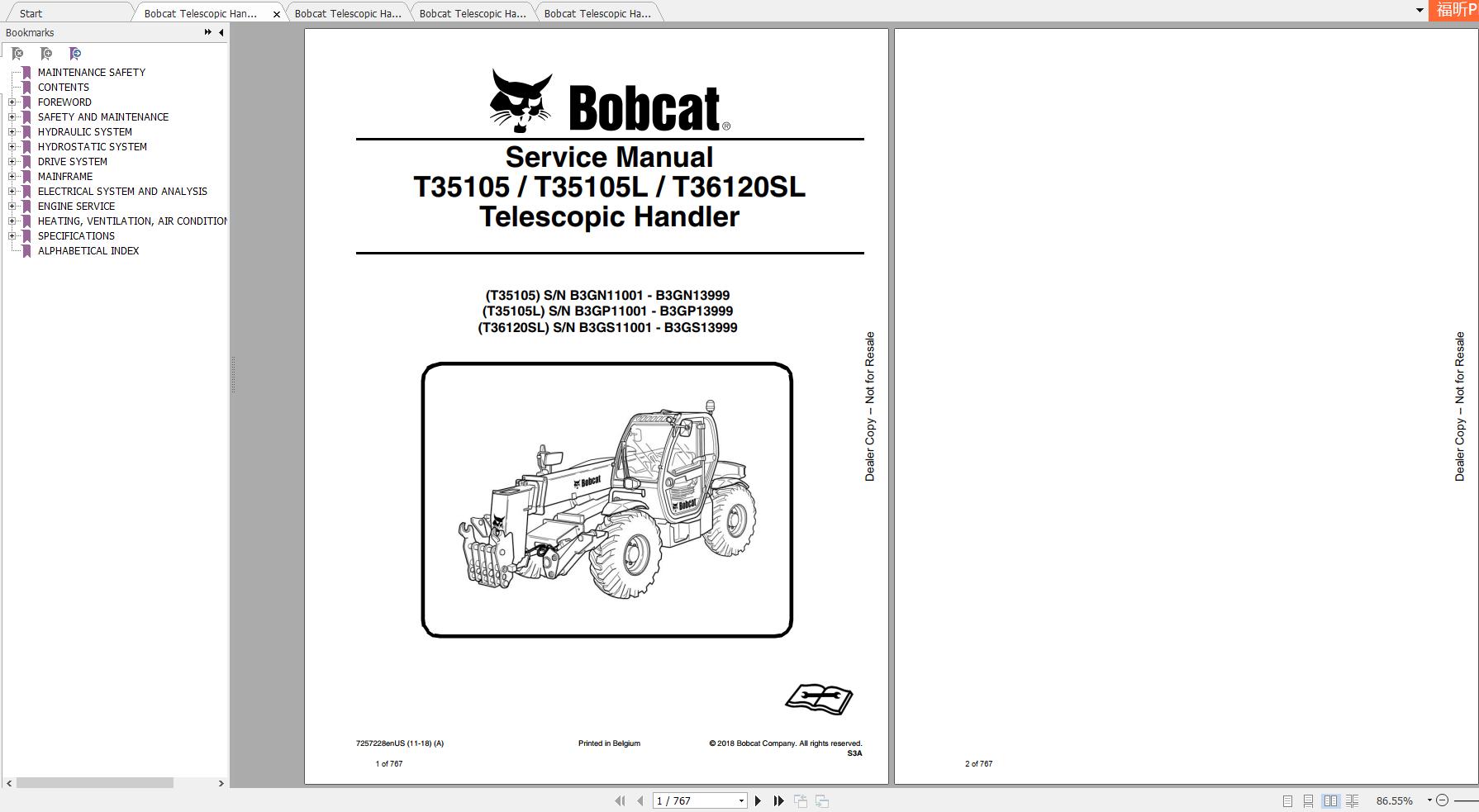 Bobcat Telescopic Handler T35105L T36120SL Service Manuals 1
