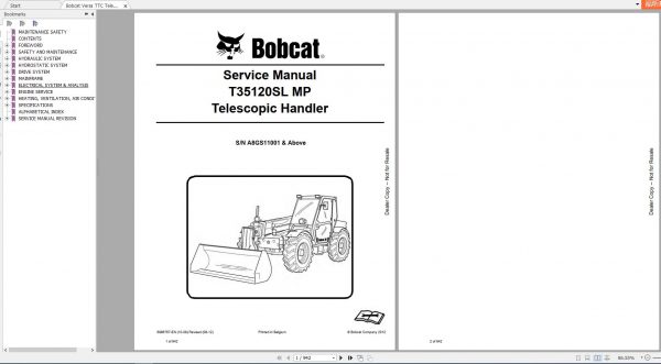 Bobcat Telescopic Handler T35120SL MP Service Manual6986767 1
