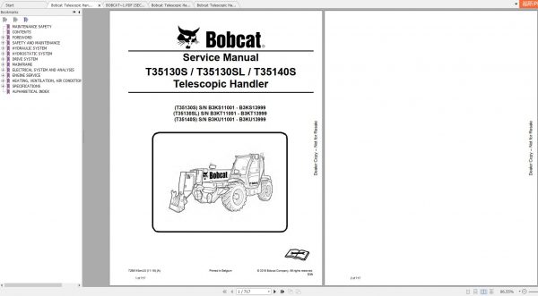 Bobcat Telescopic Handler T35130S T35140S Service Manuals 1