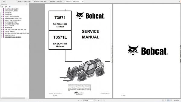 Bobcat Telescopic Handler T3571 T3571L Service Manuals 1