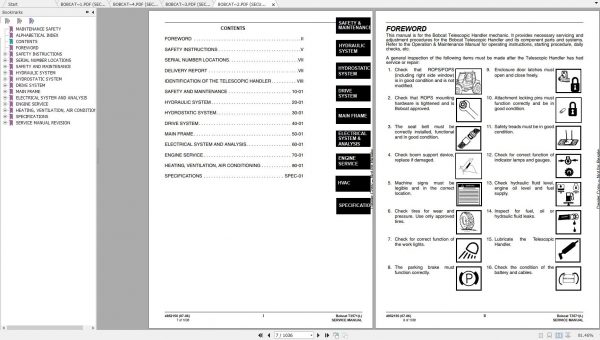 Bobcat Telescopic Handler T3571 T3571L Service Manuals 2