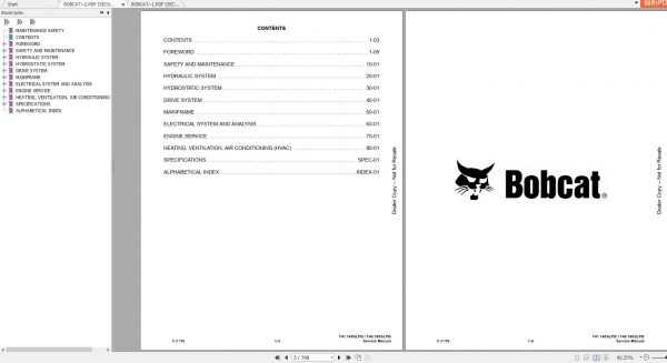 Bobcat Telescopic Handler T41140SLP T40180SLP Service Manuals 2