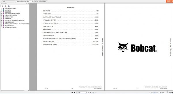 Bobcat Telescopic Handler TL2660 TL3060 Service Manuals 2