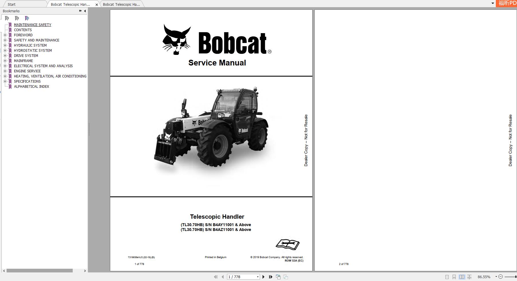 Bobcat Telescopic Handler TL3070 Service Manuals 1