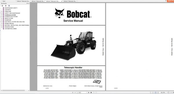 Bobcat Telescopic Handler TL3465 TL3570 TL3870 Service Manuals 1