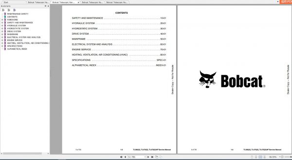 Bobcat Telescopic Handler TL3609X TL470X TL470XHF Service Manuals 2