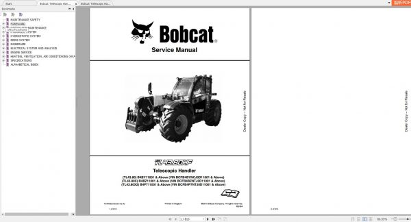Bobcat Telescopic Handler TL4380 Service Manuals 1