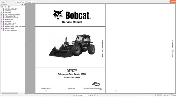 Bobcat Telescopic Tool Carrier TTC V519 Service Manual7303209 1