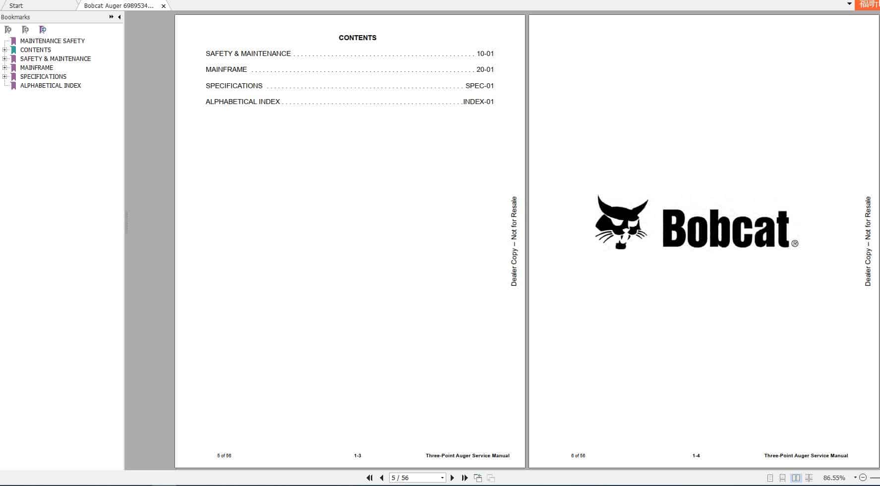 Bobcat Three Point Auger Service Manual6989534 2