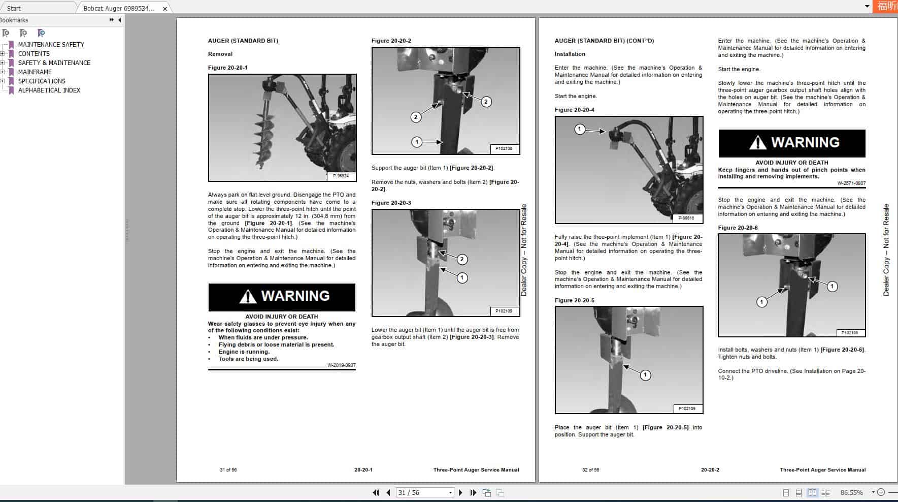 Bobcat Three Point Auger Service Manual6989534 3