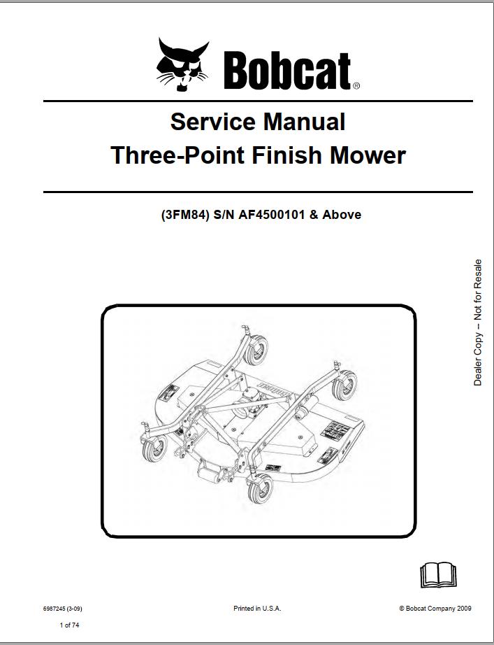 Bobcat Three Point Finish Mower 3FM84 Service Manual6987245 1