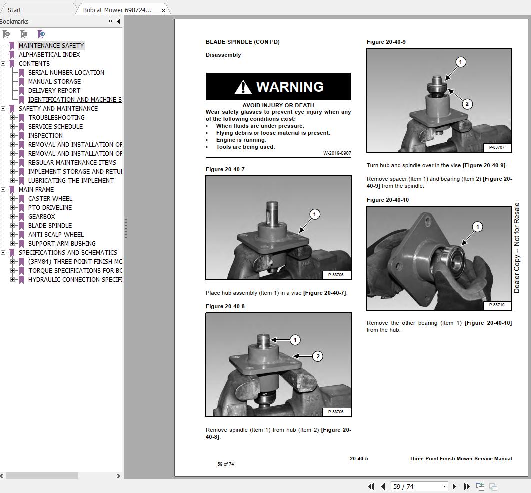 Bobcat Three Point Finish Mower 3FM84 Service Manual6987245 3