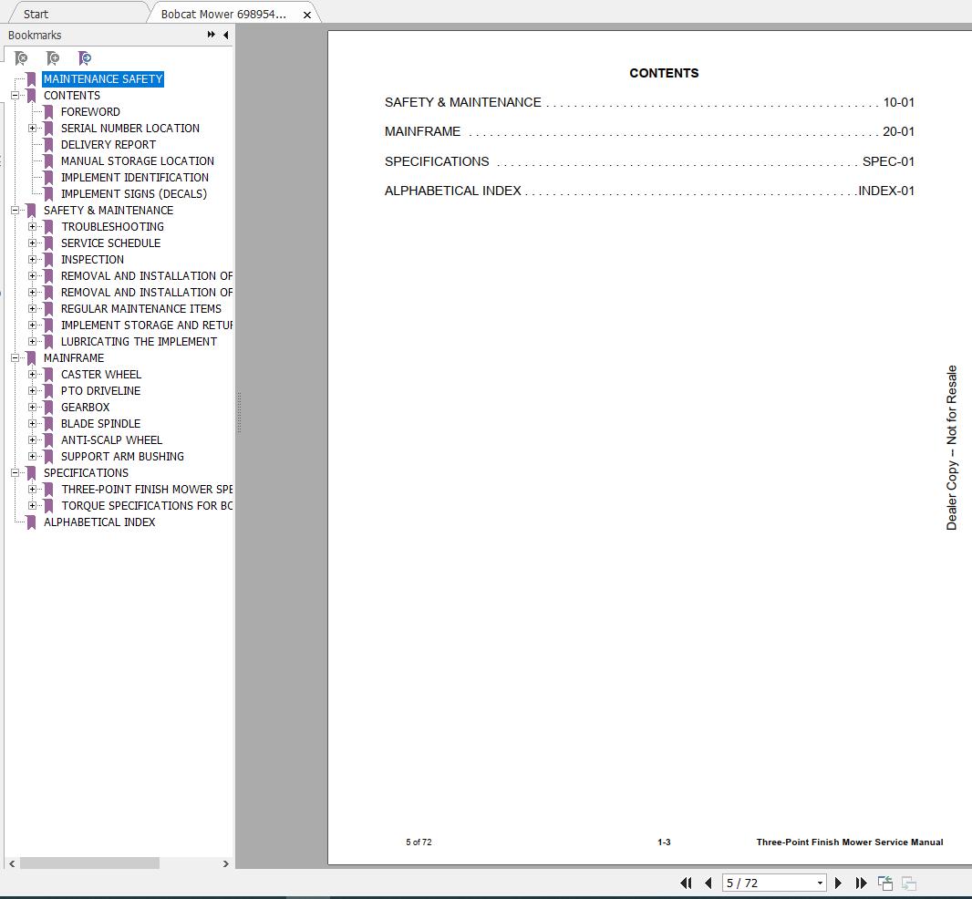 Bobcat Three Point Finish Mower Service Manual6989546 2