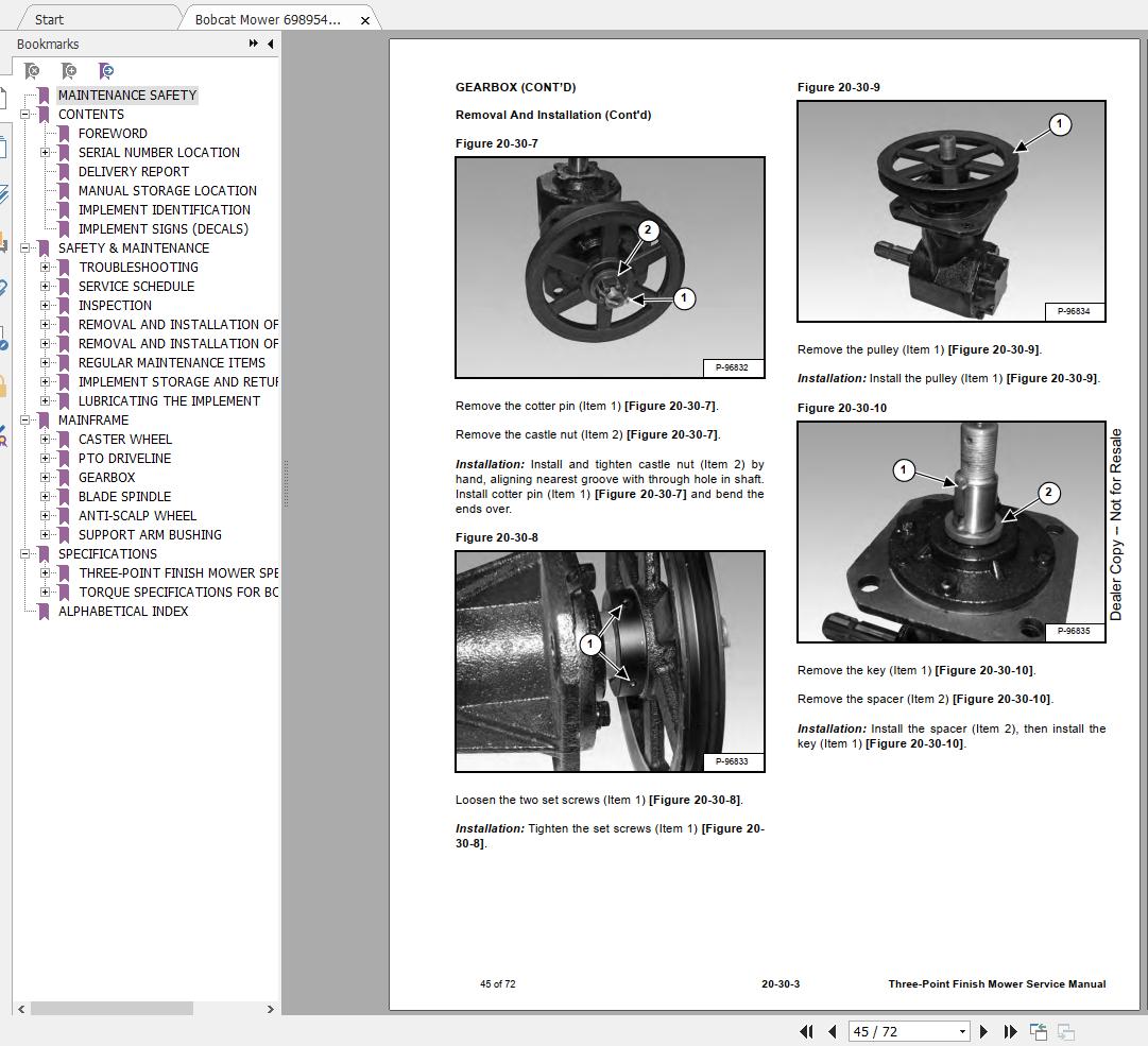Bobcat Three Point Finish Mower Service Manual6989546 3