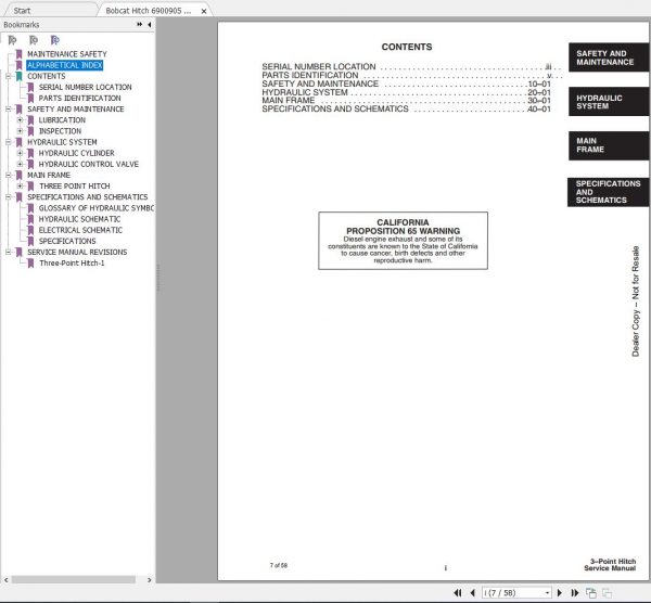 Bobcat Three Point Hitch Service Manual6900905 2
