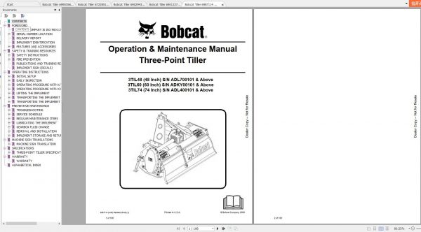 Bobcat Tiller Operation Maintenance Manuals 1