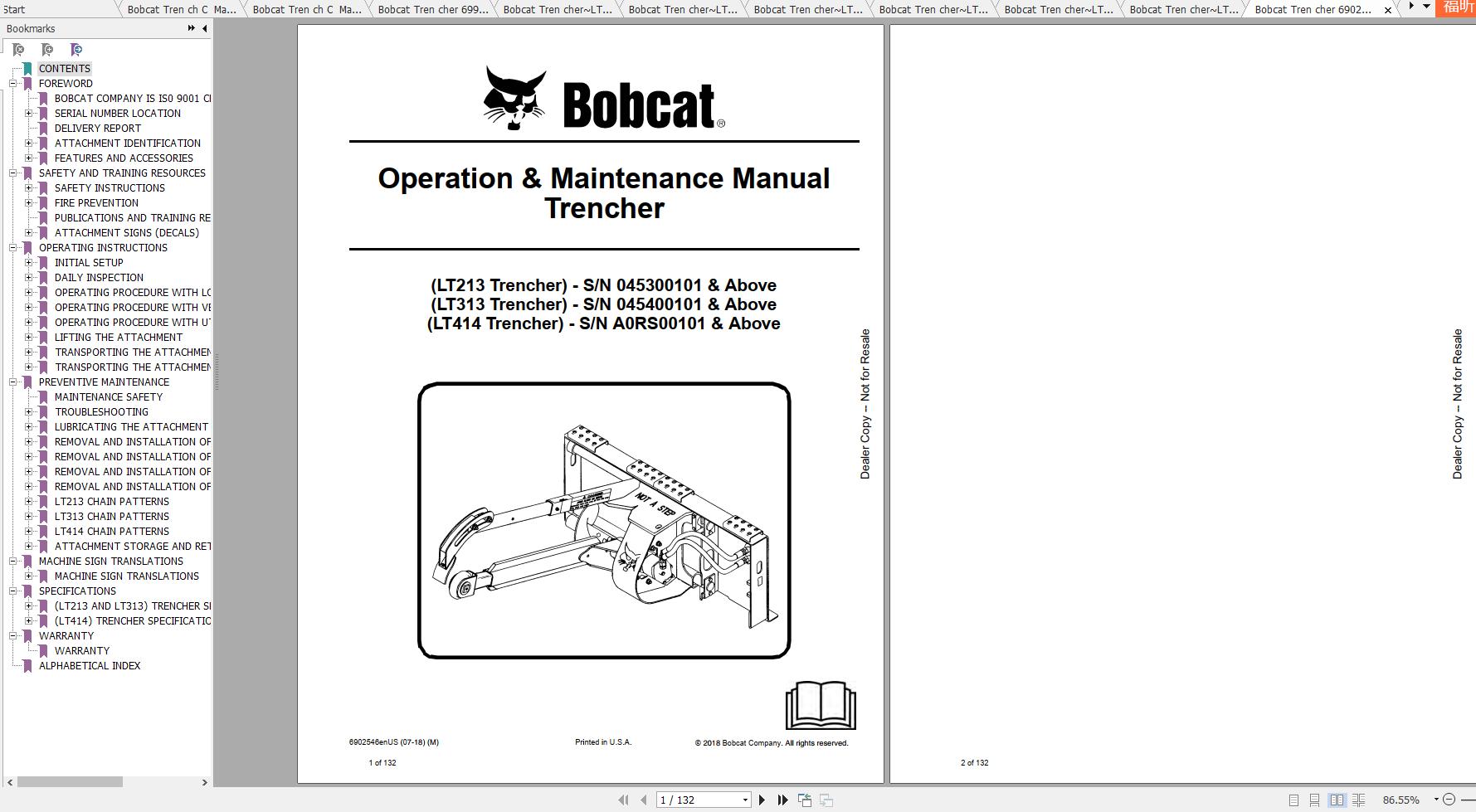 Bobcat Trencher Trench Compactor Operation Maintenance Manuals 1