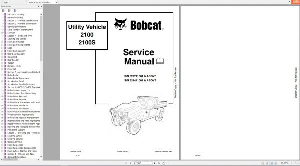 Bobcat Utility Vehicle 2100 2100S Service Manual6901987 1