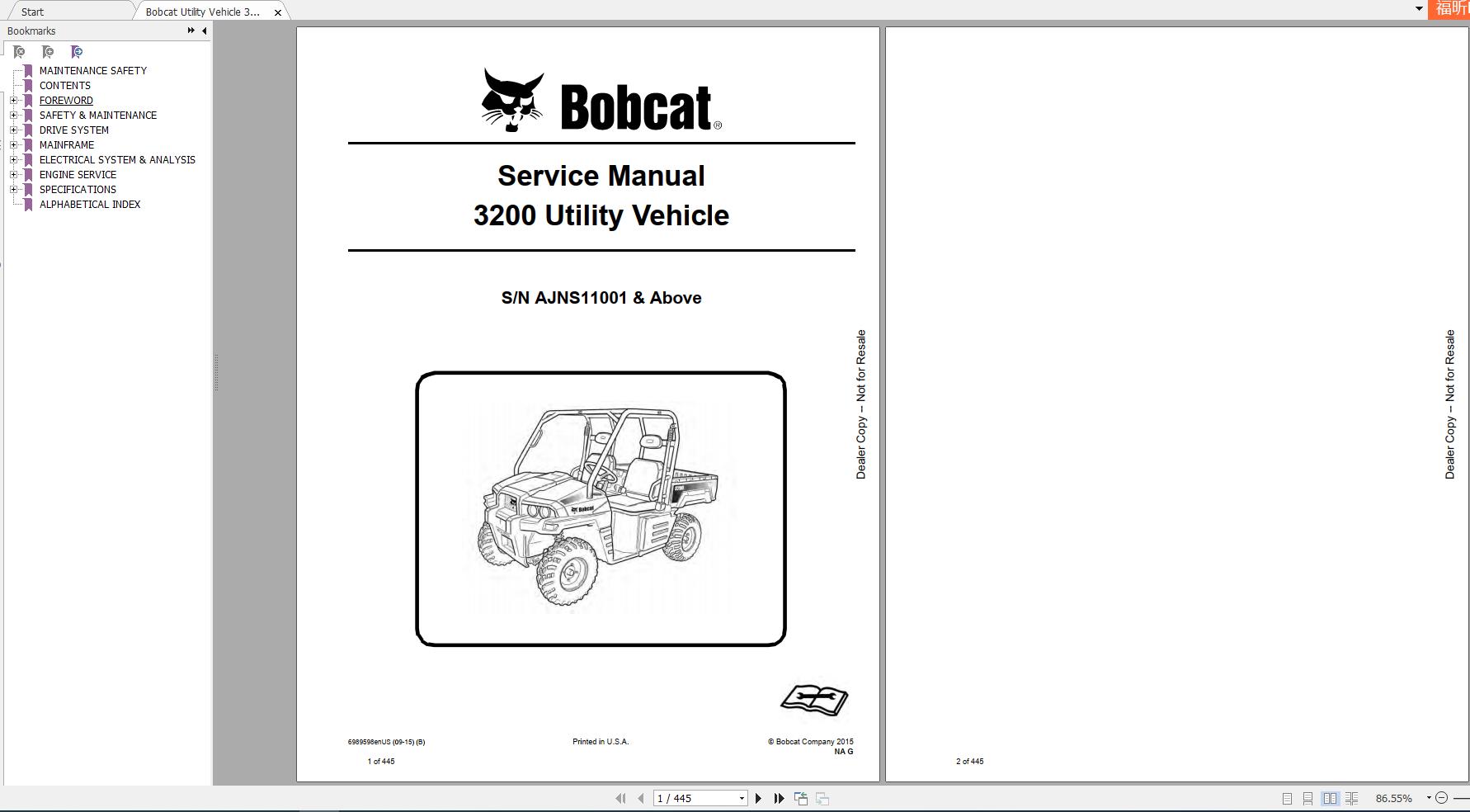 Bobcat Utility Vehicle 3200 Service Manual6989598 1