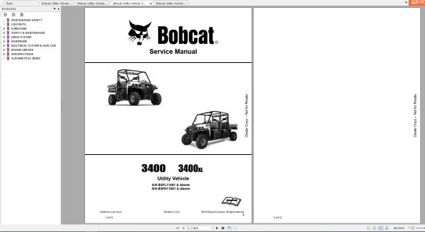 Bobcat Utility Vehicle 3400 3400XL Service Manuals 1