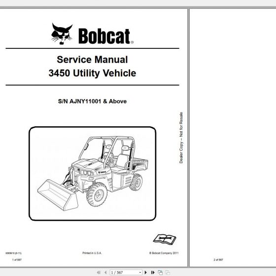 Bobcat Utility Vehicle 3400 3400XL Service Manuals