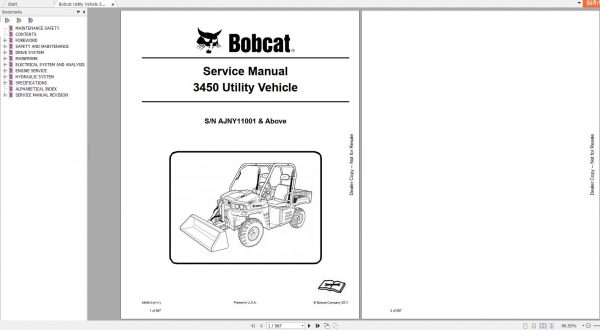 Bobcat Utility Vehicle 3450 Service Manual6989610 1