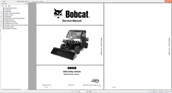 Bobcat Utility Vehicle 3650 Service Manuals 1