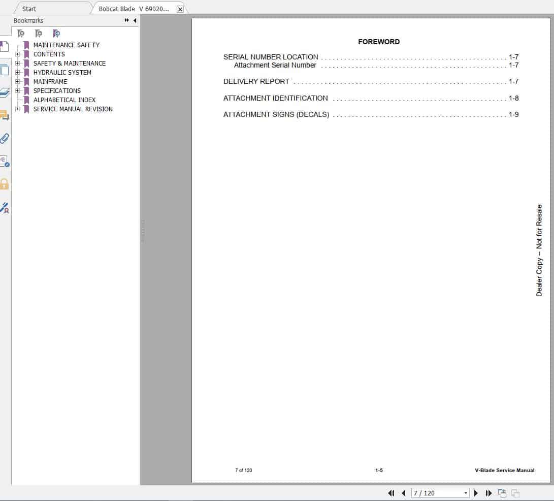 Bobcat V Blade 60 108 Service Manual6902082 2