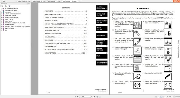Bobcat VersaHANDLER TTC V518 Service Manuals 2