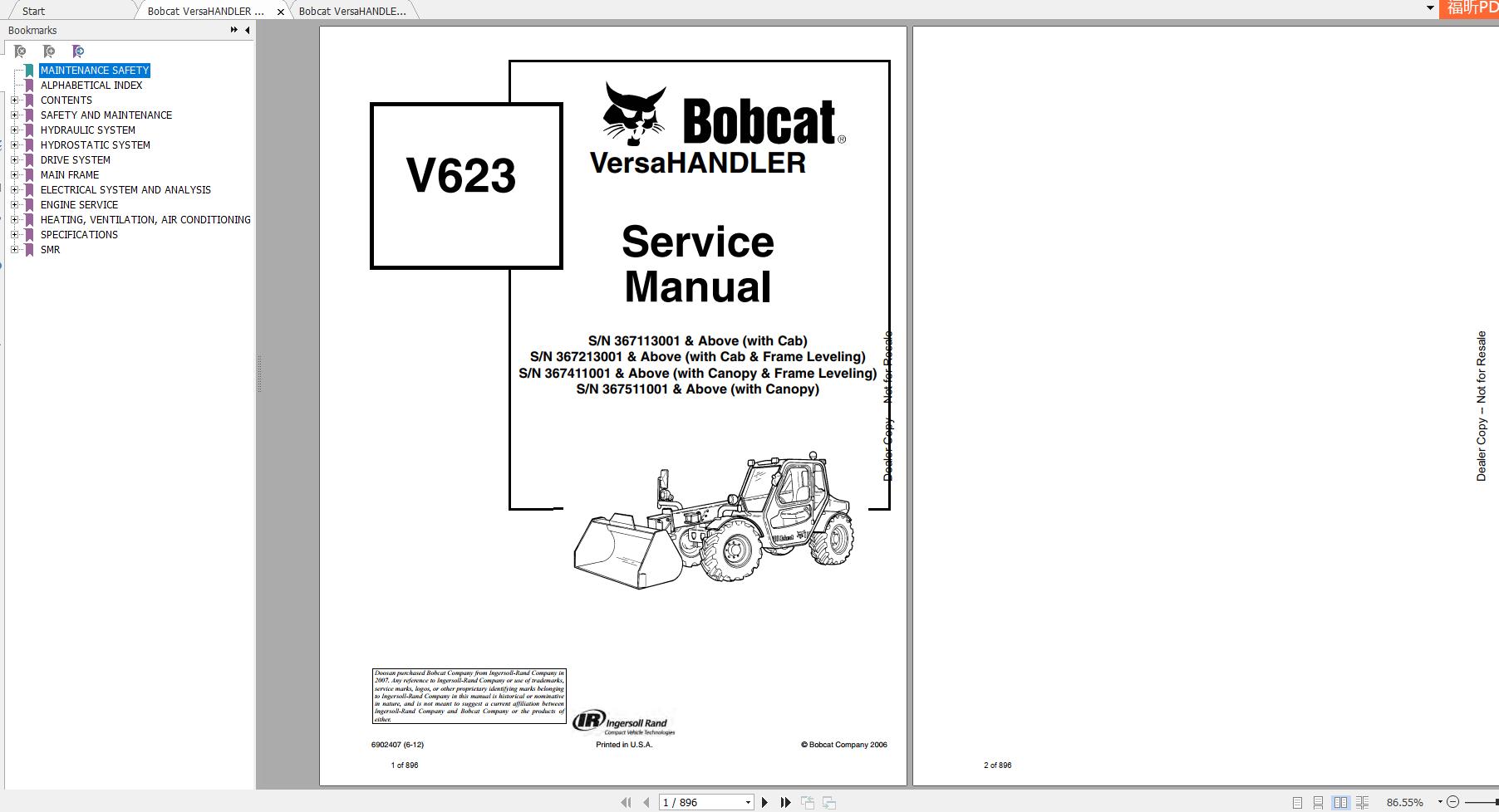 Bobcat VersaHANDLER TTC V623 Service Manuals 1