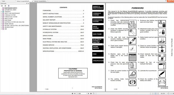 Bobcat VersaHANDLER TTC V623 Service Manuals 2