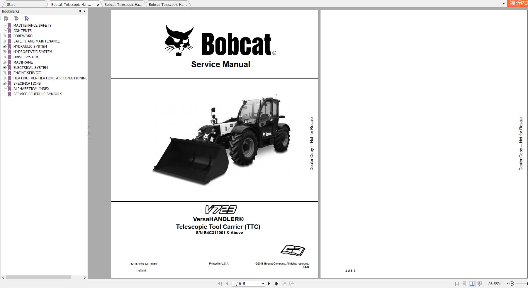 Bobcat VersaHANDLER® TTC V723 Service Manuals 1