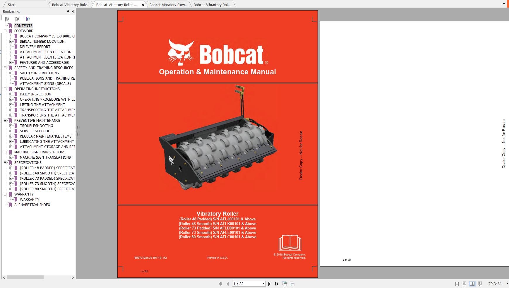 Bobcat Vibratory Roller Operation Maintenance Manuals 1