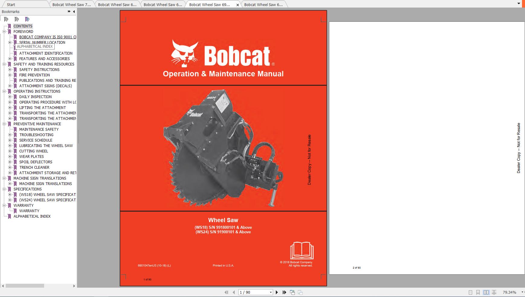 Bobcat Wheel Saw Operation Maintenance Manuals 1 1