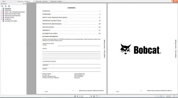 Bobcat Whisker Broom 72WB 90WB Operation Maintenance Manuals 2