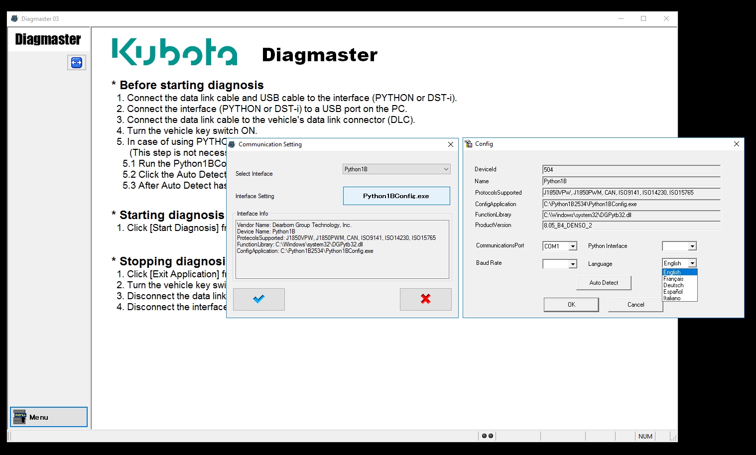 Kubota Diagmaster Diagnostics Software + Data Auto Repair Software