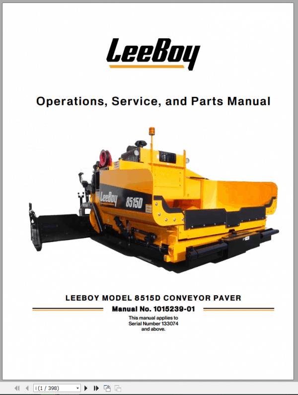 LeeBoy 1000D Asphalt Paver Manual 1 1