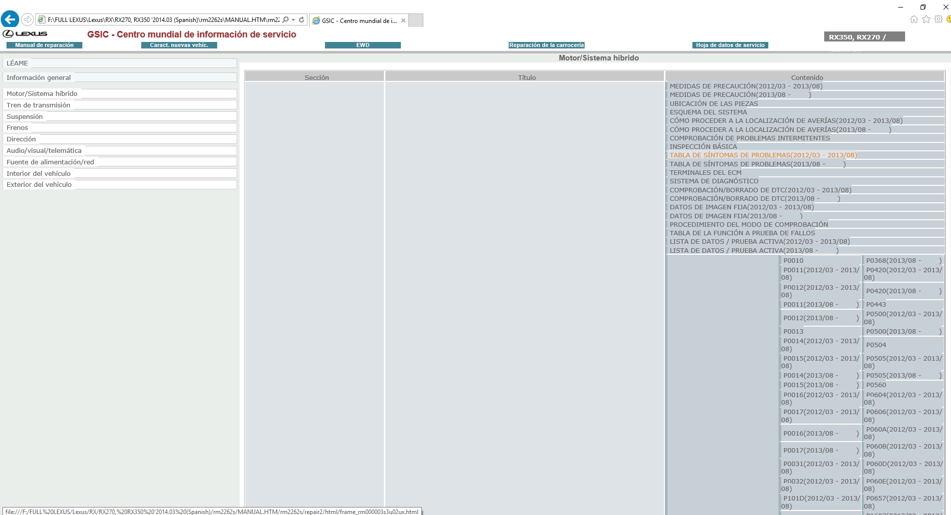 Lexus RX270 RX350 201403 Spanish Workshop Service Manual 2