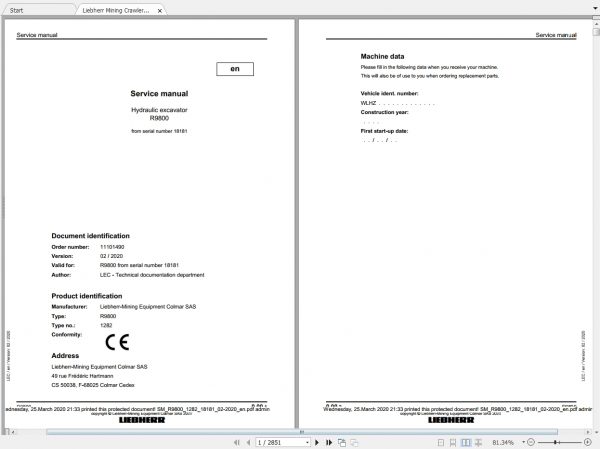 LiebherrMiningExcavatorsServiceManualNewUpdated0320202