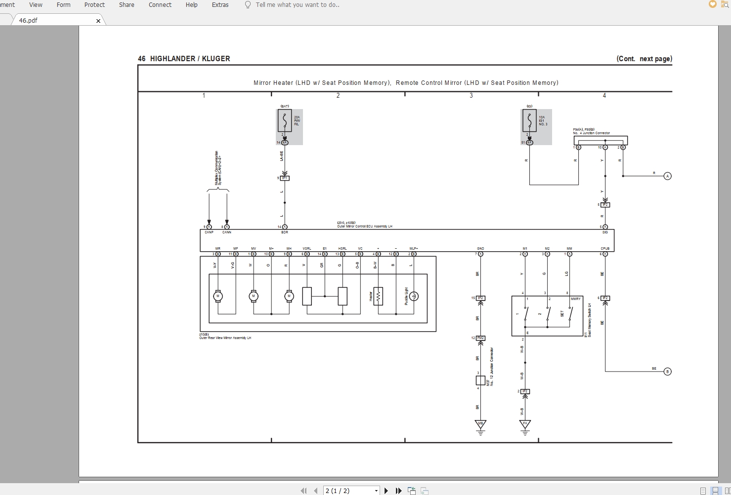 Toyota Highlander, Kluger 2016 Electrical Wiring Diagram