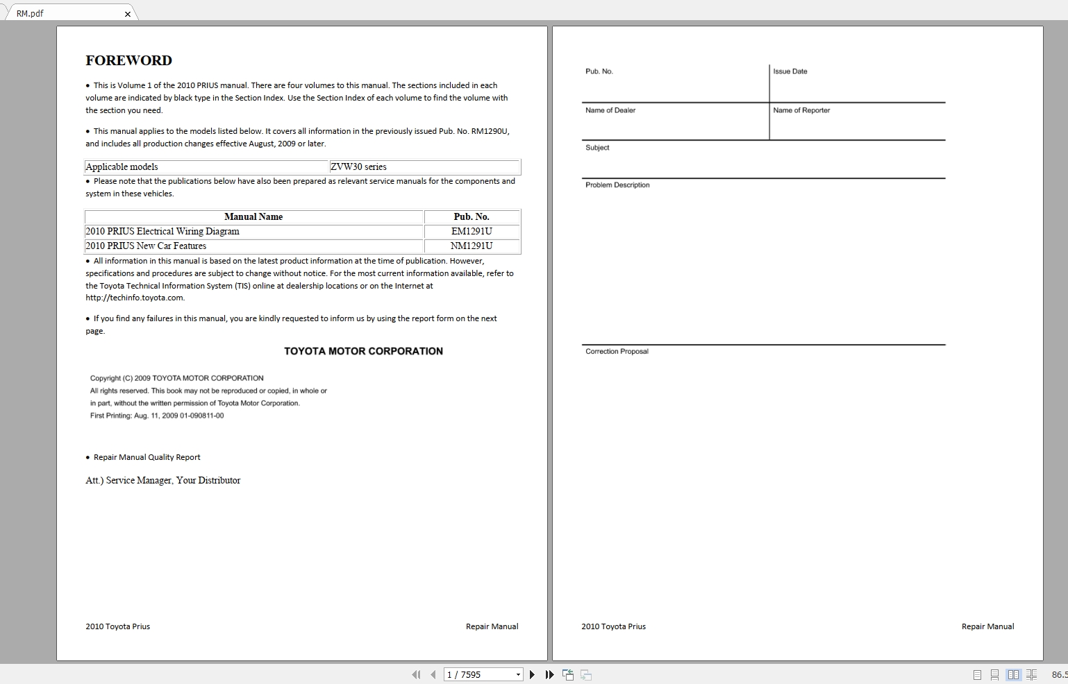 Toyota Prius 2010 Electrical Wiring Diagram Repair Manual 1