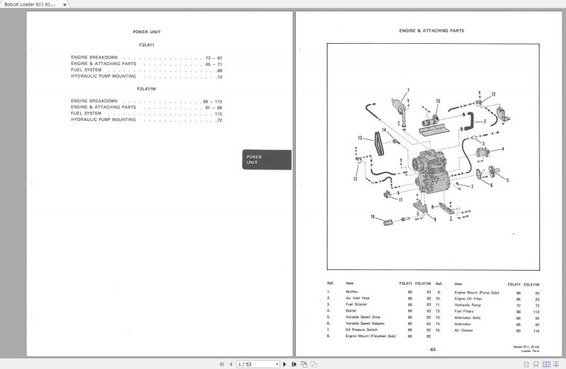 Bobcat Loader 611 611W Spare Parts Catalog 1