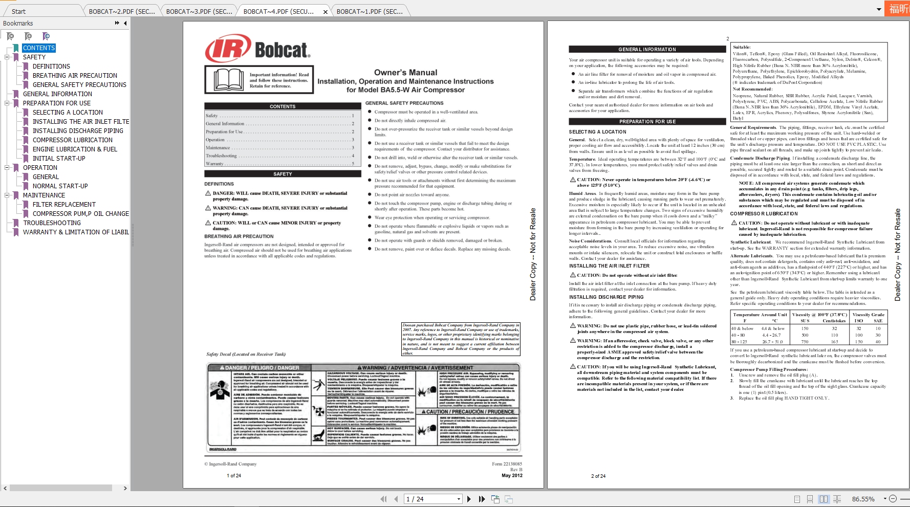 Bobcat Air Compressor Operation Maintenance Manuals 2