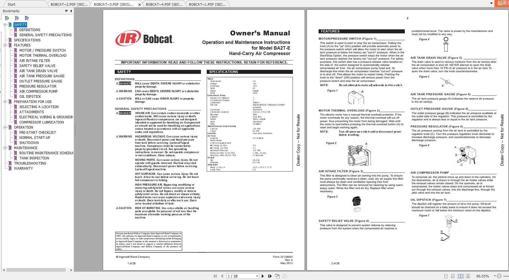 Bobcat Air Compressor Operation & Maintenance Manuals