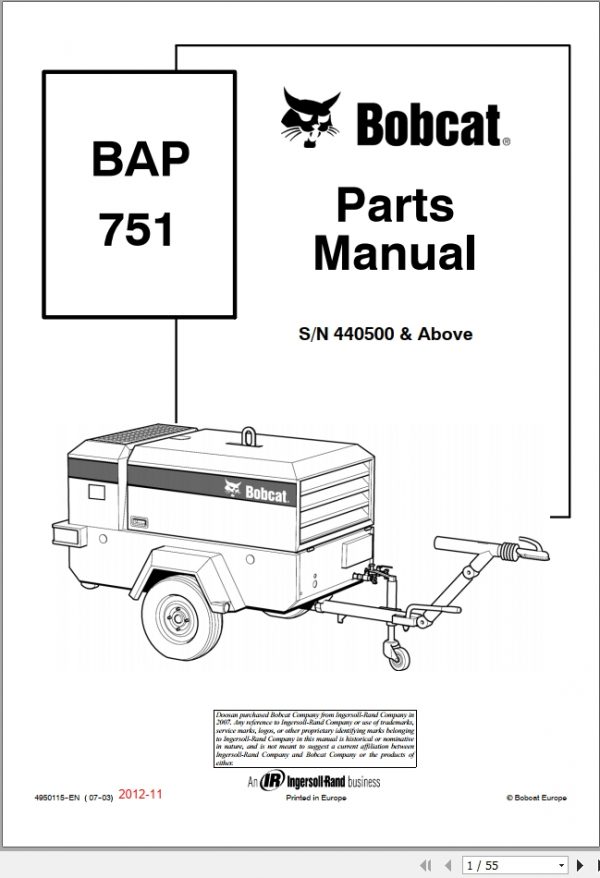Bobcat BAP Compressor 751 Parts Manual4950115 1