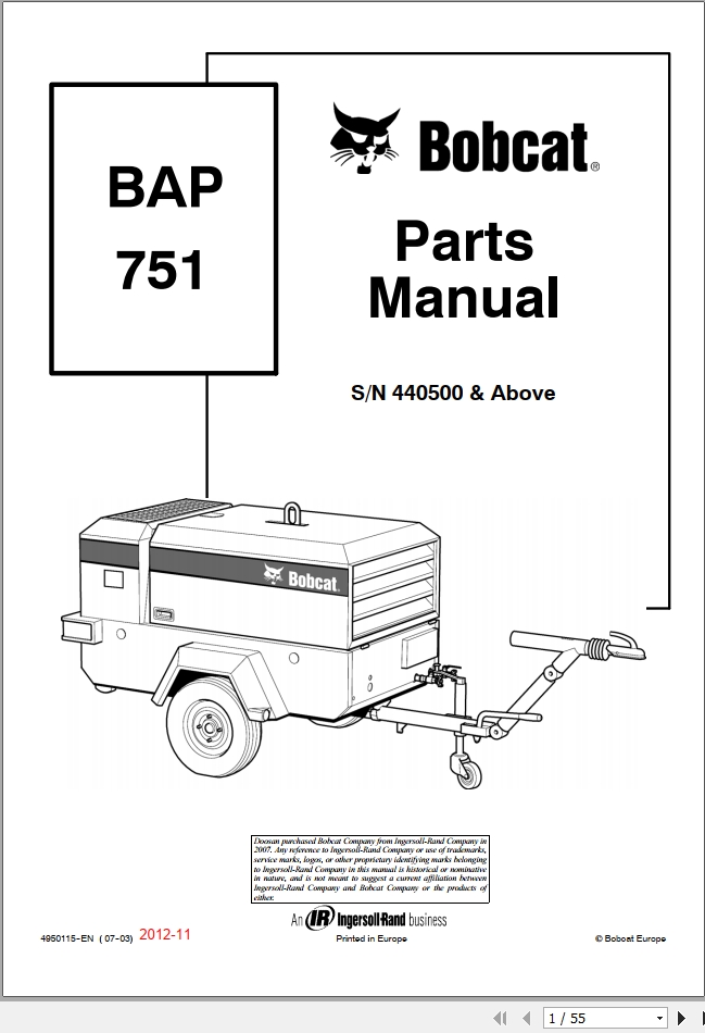 Bobcat BAP Compressor 751 Parts Manual4950115 1