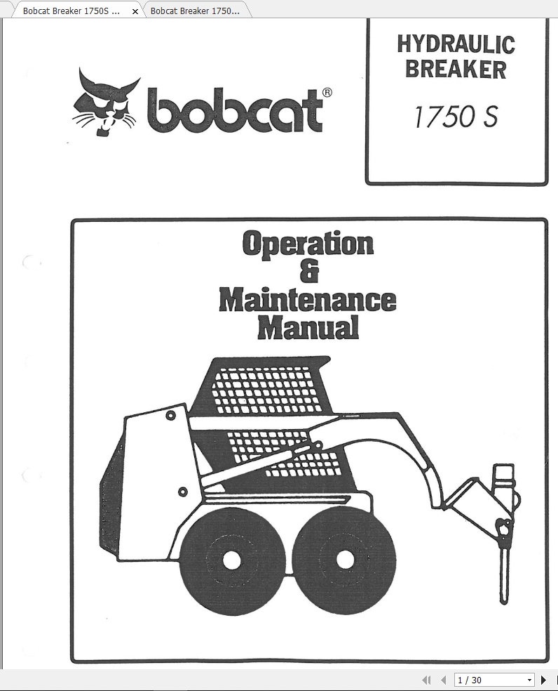 Bobcat Breaker 1750S Operation Maintenance Parts Manual 1