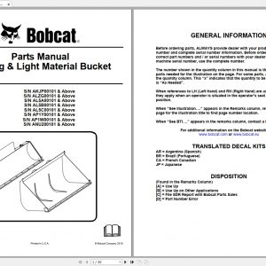 Bobcat Buckets Spare Parts Catalog 1