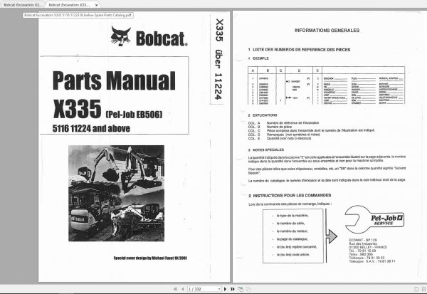 Bobcat Excavators X335 Parts Manuals 1