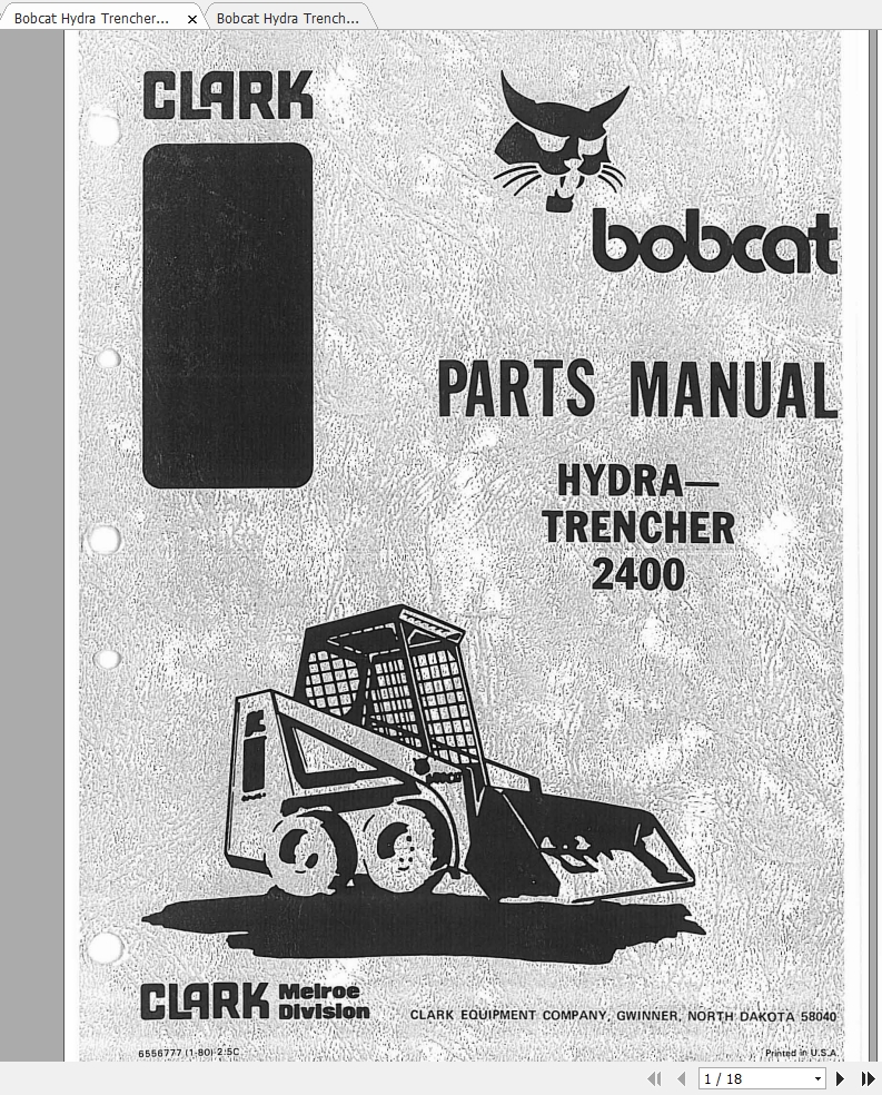 Bobcat Hydra Trencher 2400 Parts Manuals